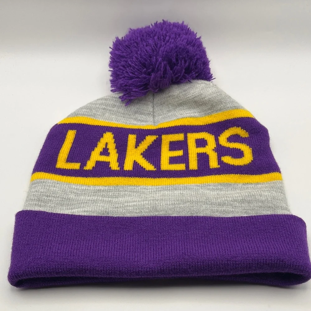 LA Lakers Knit Pom Beanie - NBA Team Cuff Hat - Youth size